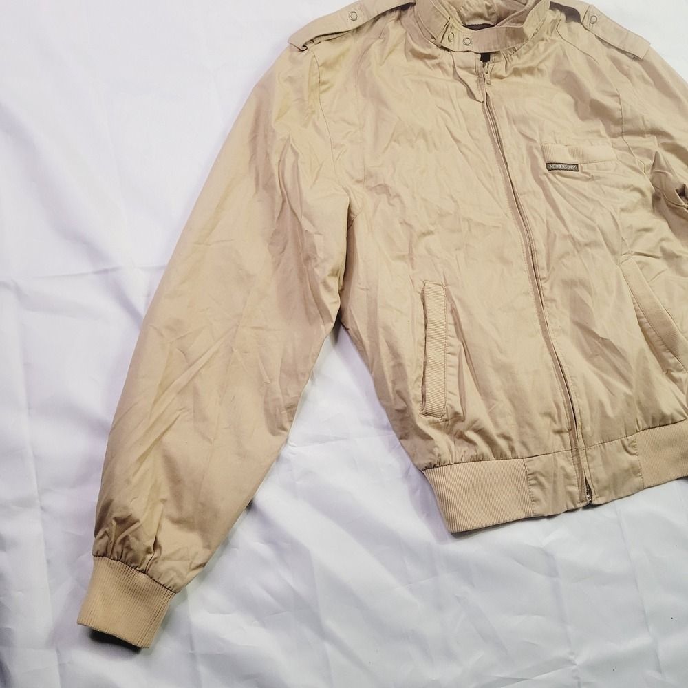 Members Only Mens Vintage Iconic Racer Jacket 40 Tan Beige Zip Up L12 - Picture 5 of 16